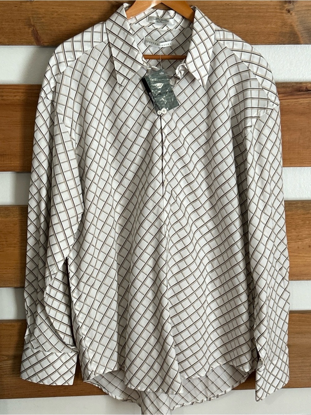 NWT Geoffrey Beene Sedona White Plaid Long Sleeve 100% Cotton Mens Shirt Size XL